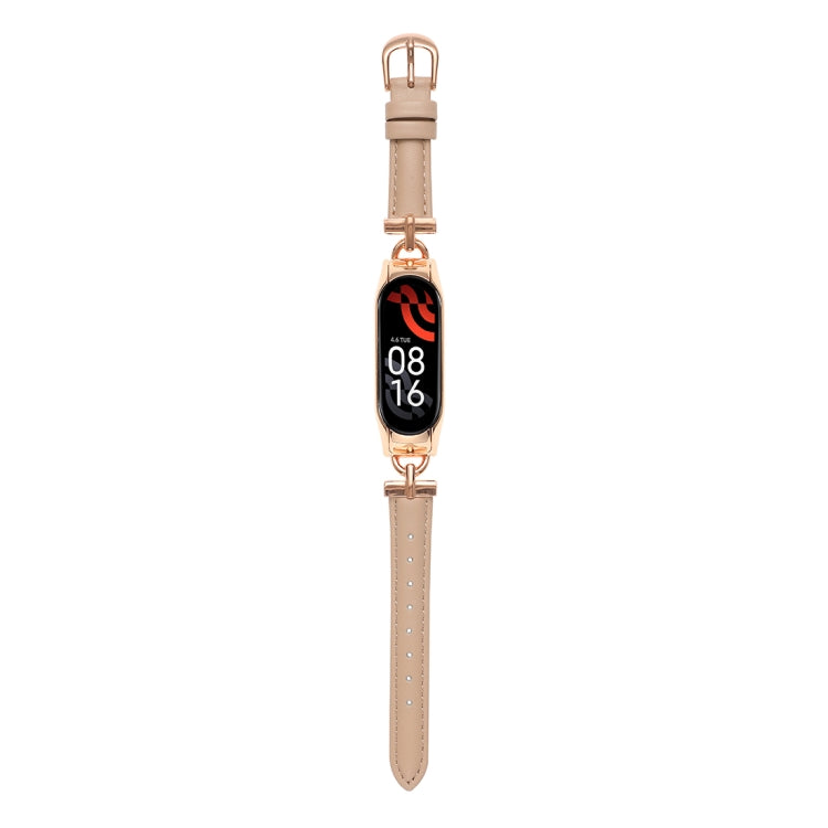 Genuine leather watch band with D-shaped steel buckle, tan beige