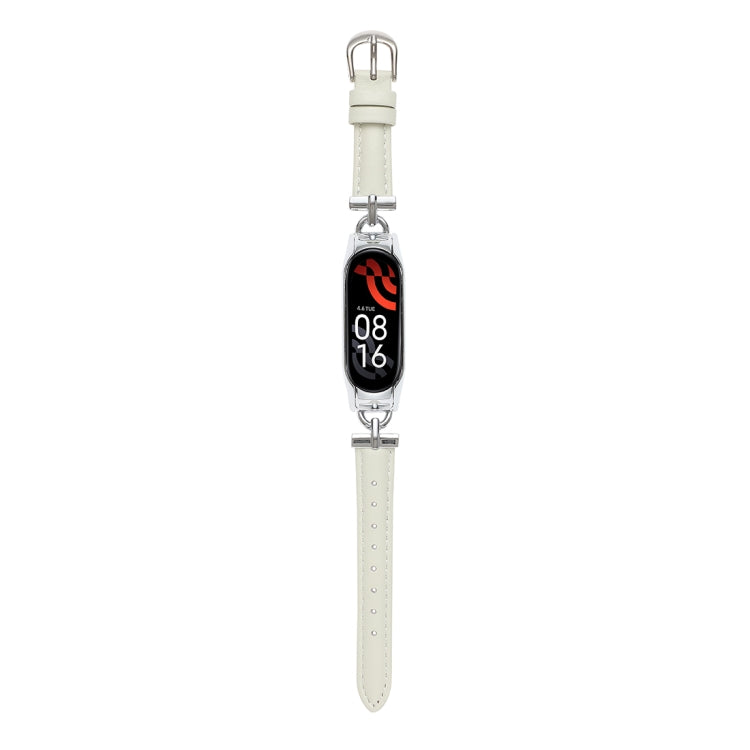 Genuine leather watch band with D-shaped steel clasp, light cream, metal buckle