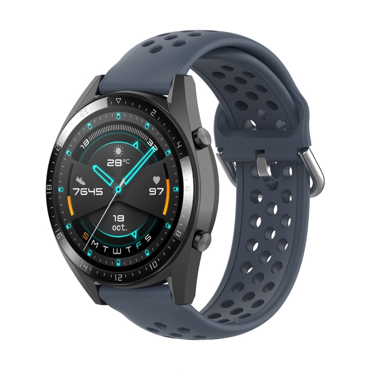 Dark gray silicone sport watch strap with perforated holes and metal clasp for secure fit
