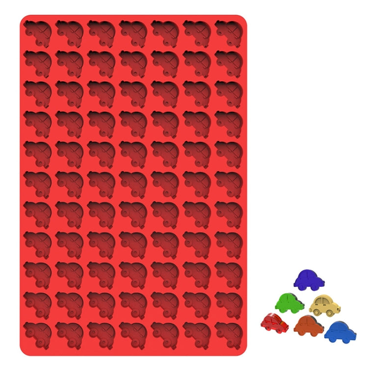 Red silicone baking mould tray filled with cartoon animal head shapes