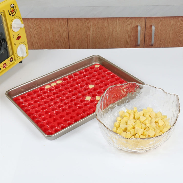 Red silicone baking mould tray with cartoon animal head cookie cavities