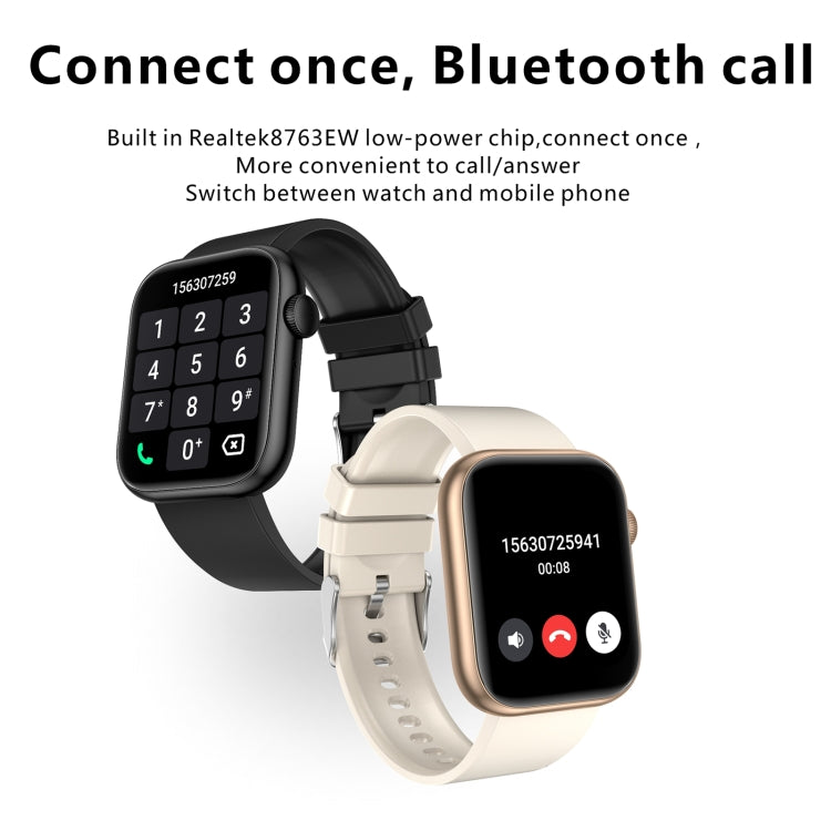 Two smartwatches with black and cream straps, each showing a call or menu screen