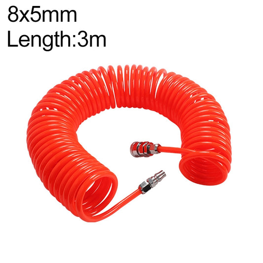 8x5mm red PU spring air tube with connectors, 3m coil length