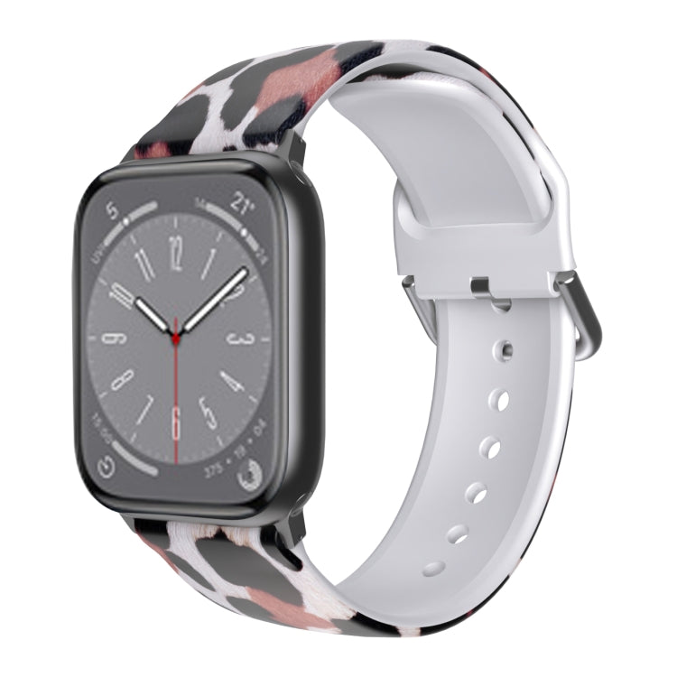 Leopard print TPU watch band with metal buckle and perforated strap for smartwatch