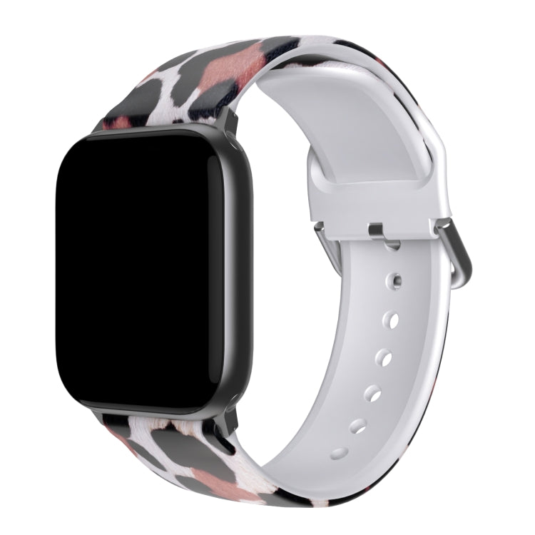 Leopard print TPU watch band with metal buckle, perforated strap and smooth connector