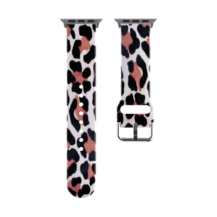 Leopard print TPU watch band pair with metal buckle and perforated holes