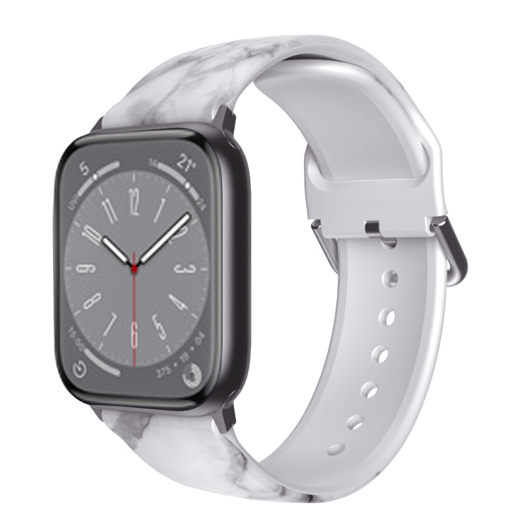 TPU watch band for Apple Watch with light gray marble print on white strap
