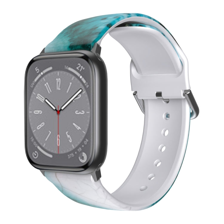 TPU watch band for Apple Watch with teal marble print on white strap