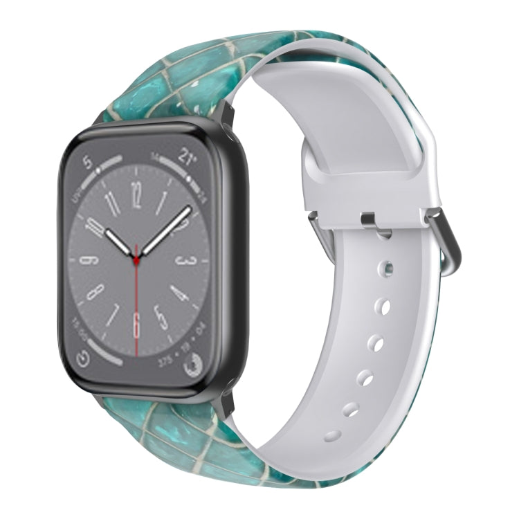 TPU watch band for Apple Watch with teal textured pattern on white strap