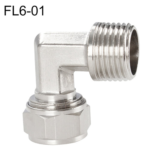 Nickel-plated copper 90° elbow quick fitting with female twist-lock threads (FL6-01)