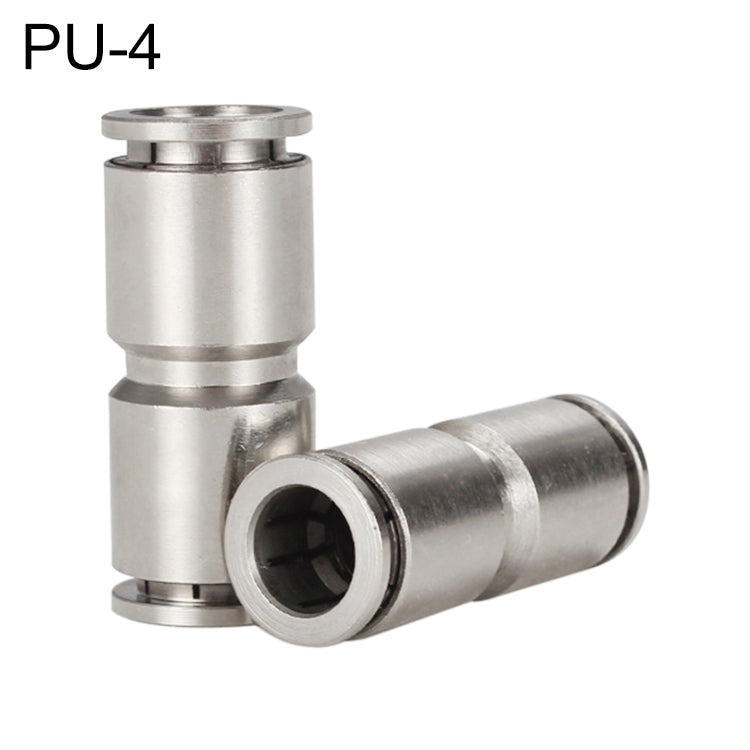 Nickel plated copper straight quick pneumatic fitting connector (PU-4), silver