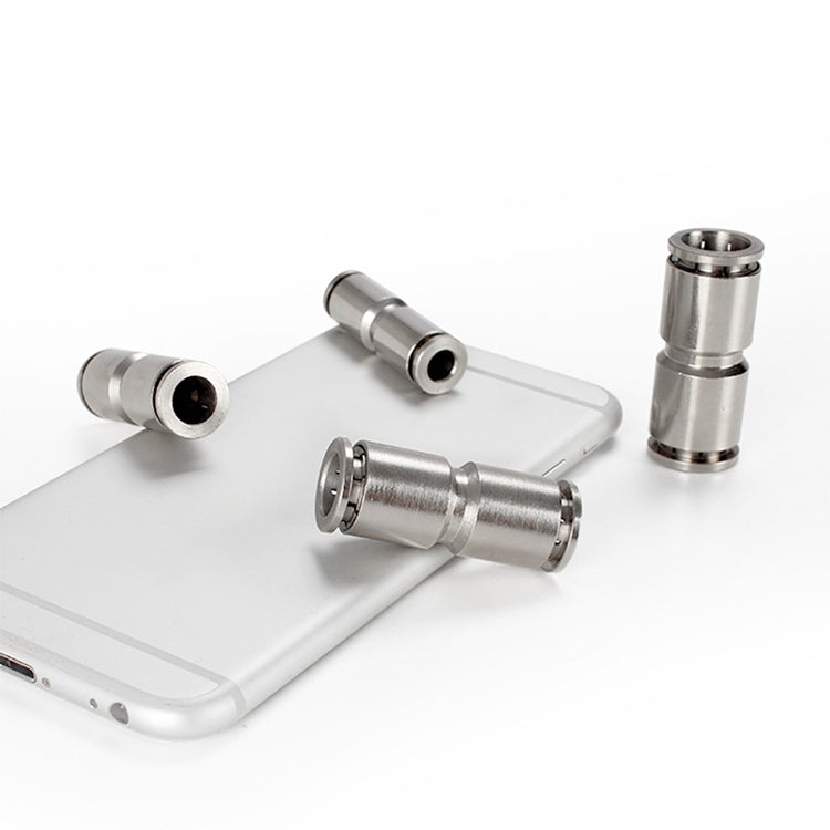 Straight quick pneumatic fitting connectors, nickel plated copper, silver