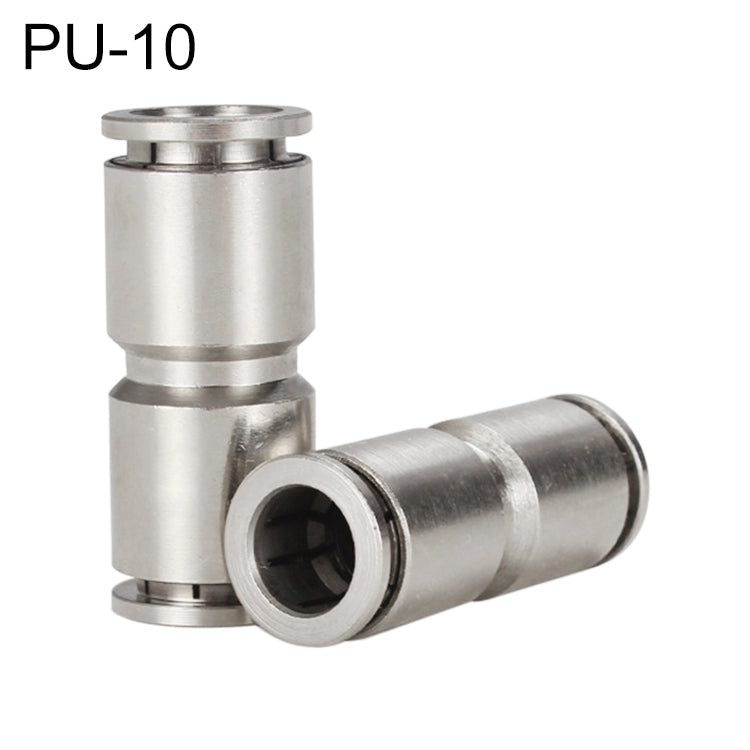 Nickel plated copper straight quick pneumatic fitting connector (PU-10), silver