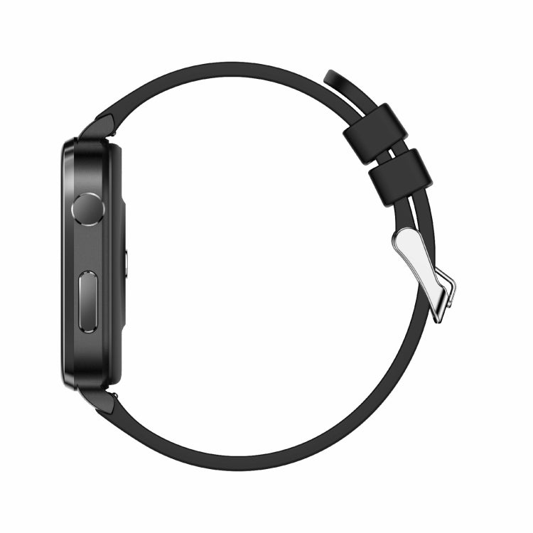 Square smartwatch with black TPU strap, side profile showing band and buttons.