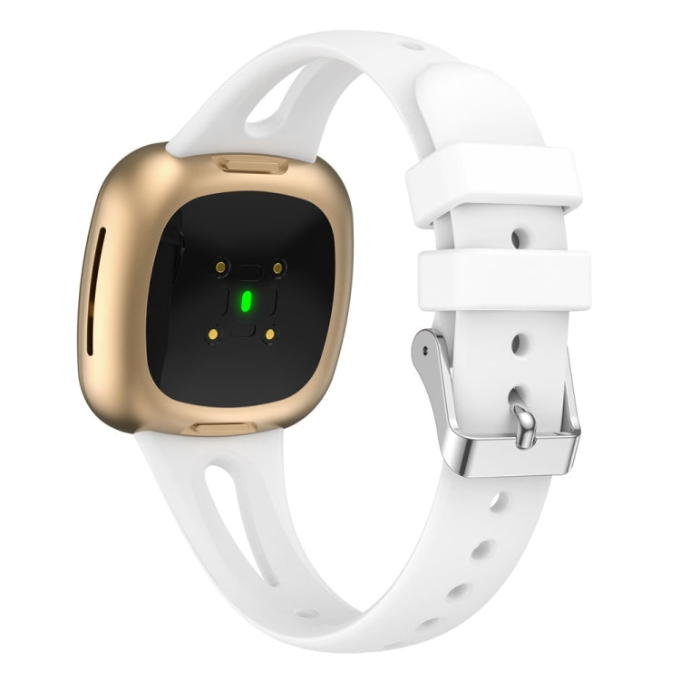White silicone water-drop watch band with metal buckle and pin, shown with smartwatch