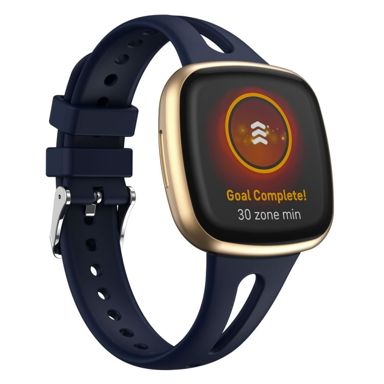 Midnight blue slim silicone watch band with perforations and metal clasp for Versa 3/4
