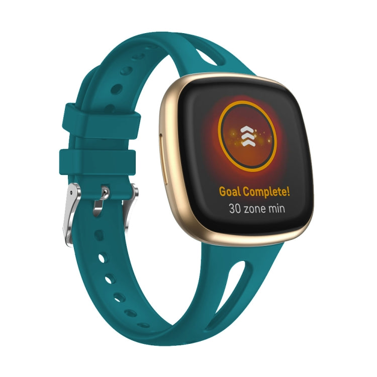 Teal silicone watch band for Fitbit Versa 3/4 with pin clasp and multiple holes