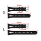 Silicone watch band size chart showing S and L strap lengths and hole layout