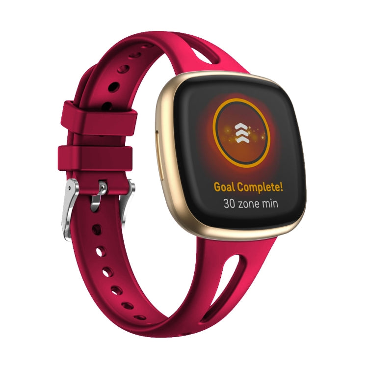 Wine red slim silicone watch band with perforated strap and metal clasp for Versa 3/4