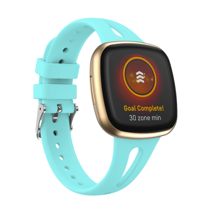 Light blue slim silicone watch band with perforated strap and metal buckle for Versa 3/4