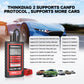 OBD2 diagnostic scanner device with red status display and small red OBD cable connector