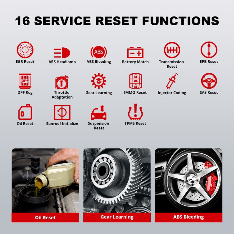 OBD2 scanner with red screen and rugged black housing, connected cable and tips