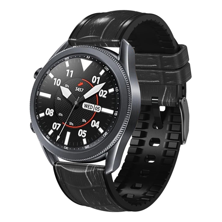 Black crocodile-texture silicone leather watch band with metal buckle, for 46mm watch