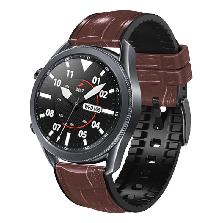 Brown crocodile-texture silicone leather watch band with metal buckle for 46mm watch