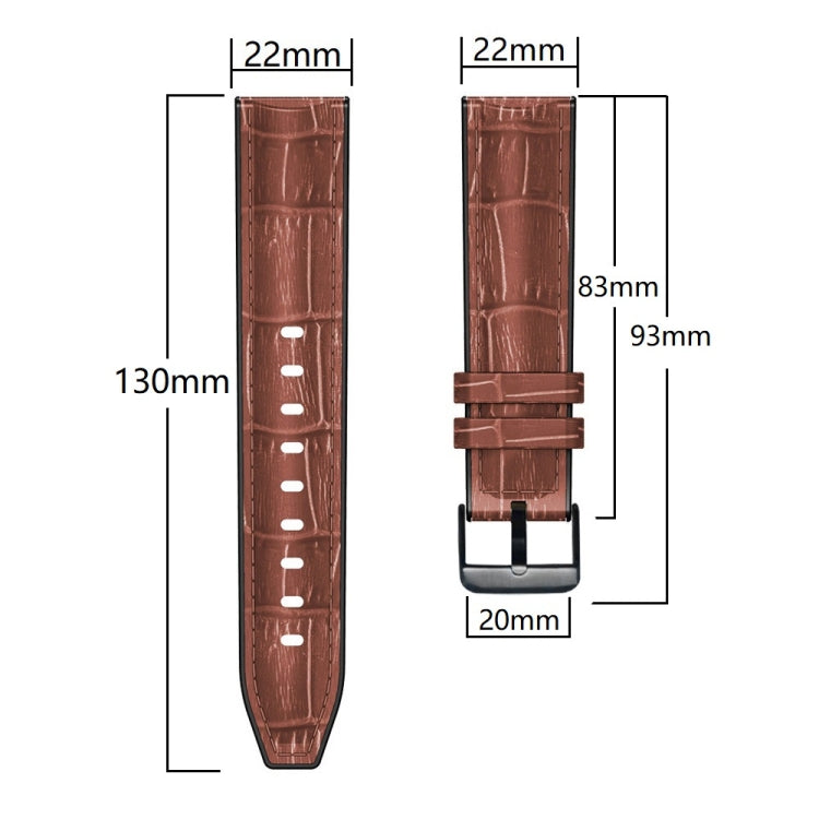 Watch band dimensions: 22mm width, 130mm length; buckle side 83mm and 93mm