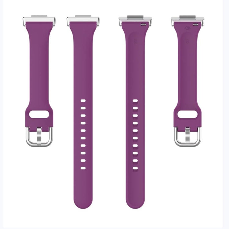 Set of purple silicone watch bands with metal pin buckles and multiple strap holes.