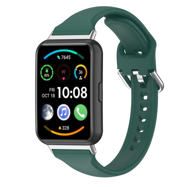 Silicone watch band for Huawei Watch Fit 2, green with metal clasp and pinholes