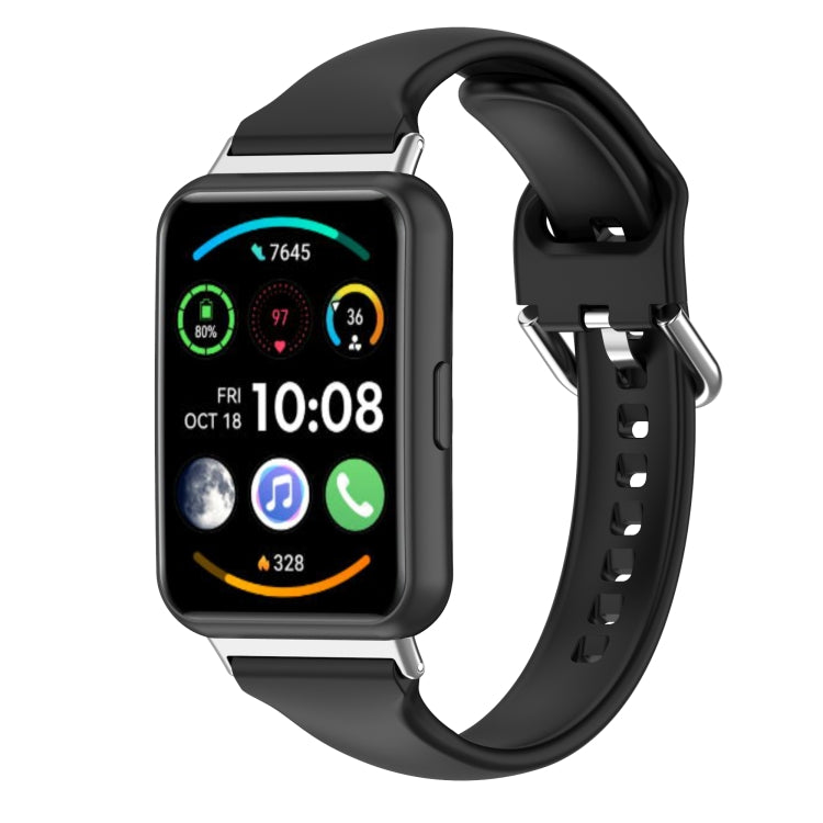 Silicone watch band for Huawei Watch Fit 2, matte black with metal clasp