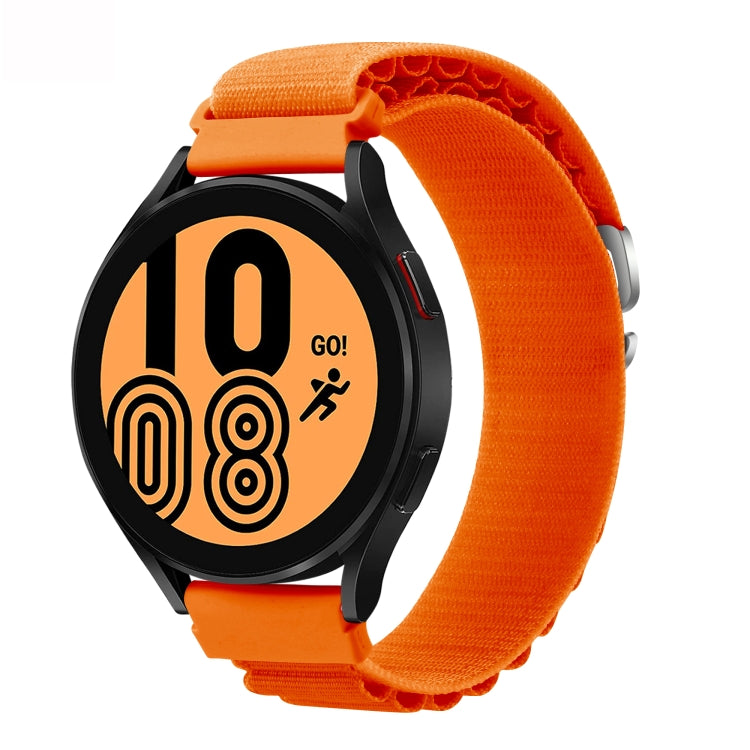 Nylon loop watch band with orange strap and black watch case, universal 20mm/22mm fit