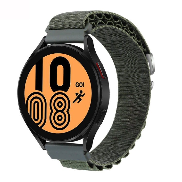 Nylon loop watch band with green fabric strap and black watch case, universal 20mm/22mm fit