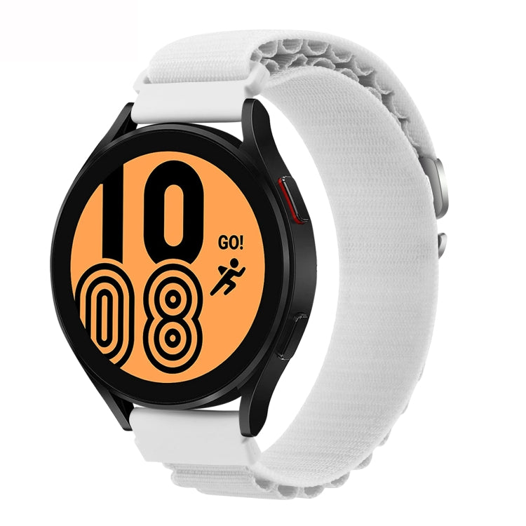 Nylon loop watch band with white strap and black watch case, universal 20mm/22mm fit