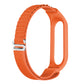 Orange nylon loop watch band with silver metal buckle and adjustable fit.