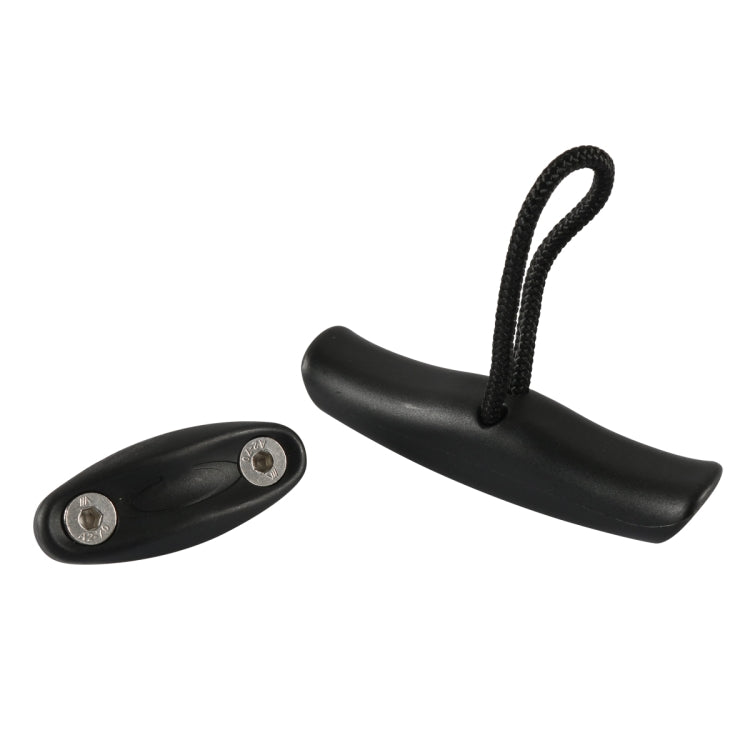 Black pull handle with braided cord and pad-eye hardware