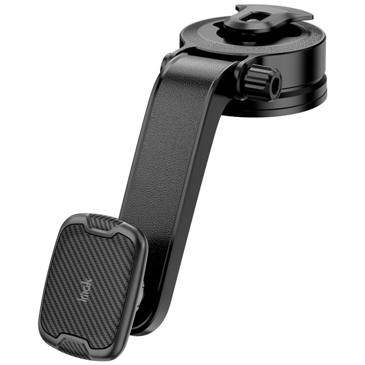 Magnetic dashboard phone holder with adjustable suction-cup arm, dark textured grip