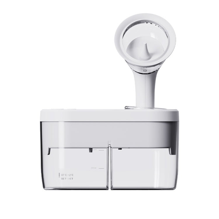 Electric ear washer with circular rinse head, white handle, and clear water tank