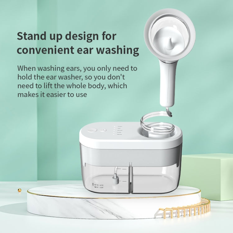 Electric ear washer with standing design, circular nozzle, and compact tank