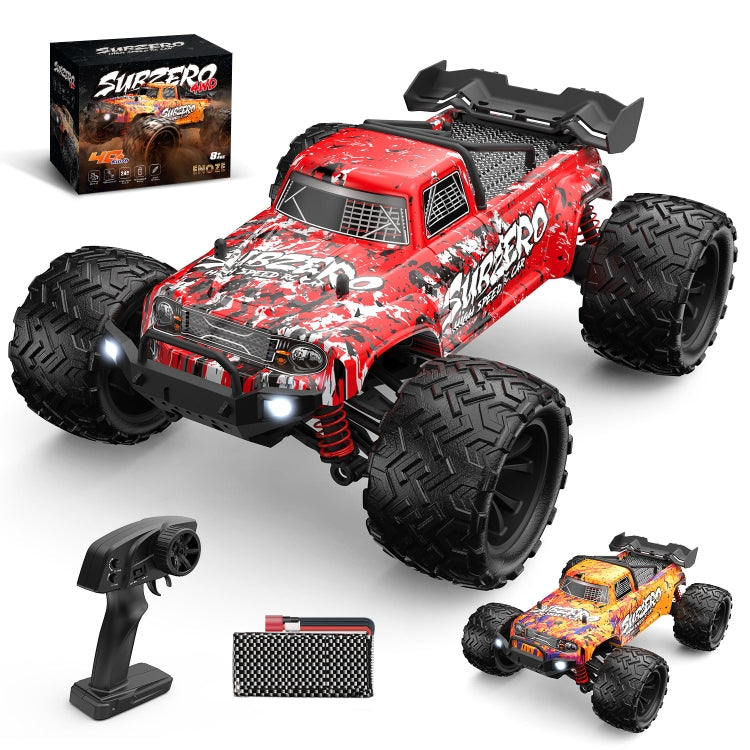 Red 1:16 scale 4WD remote control car with controller and accessory pieces