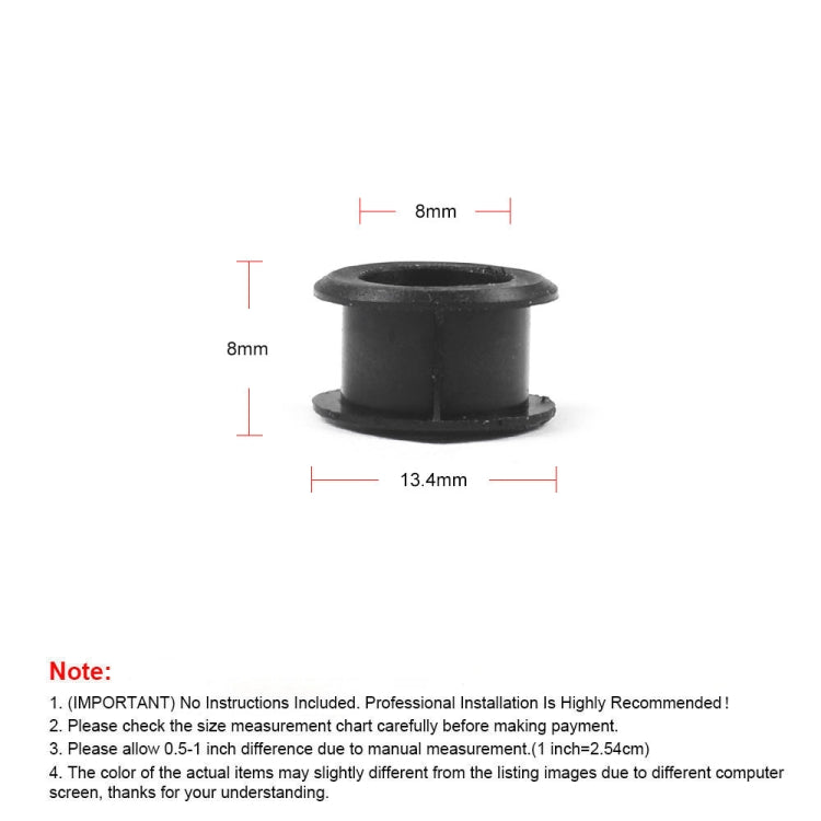 Black rubber cable end connector bushing with size markings: 8 mm, 13.4 mm