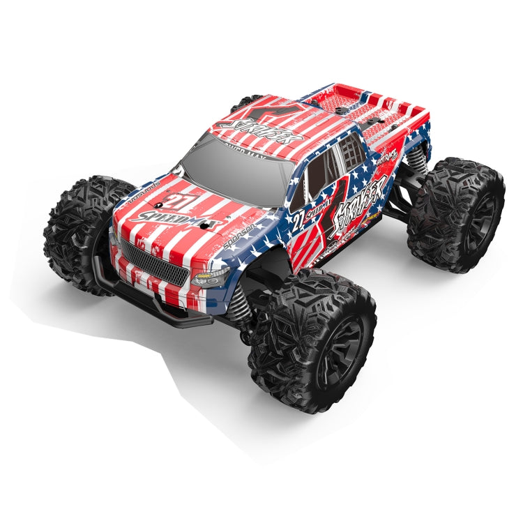 Red-and-white 1:20 RC off-road vehicle with deep tread tires
