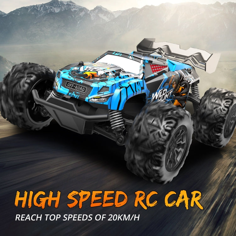 Blue 1:20 RC off-road vehicle close-up with front suspension and spare wheels