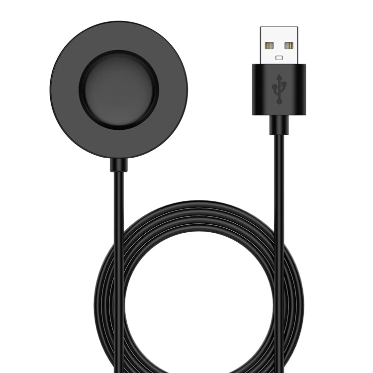 Magnetic smartwatch charging cable with USB-A plug and round charging puck, black