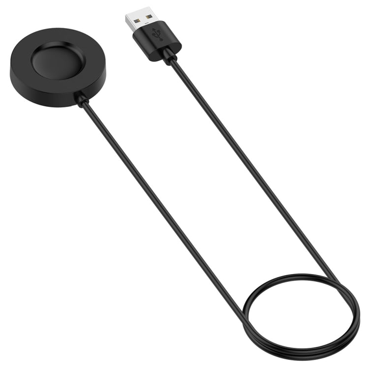Magnetic smartwatch charging cable with USB-A plug and round charging puck, black