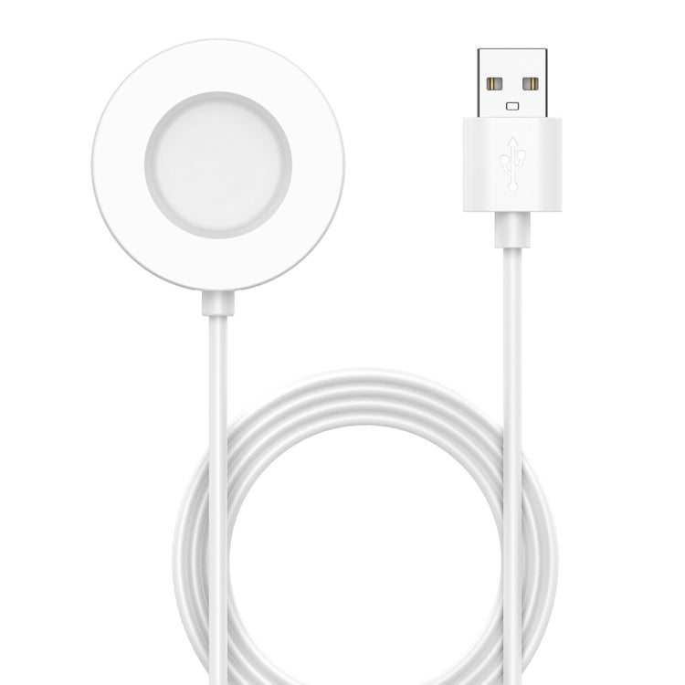 White magnetic smartwatch charging cable with USB-A plug and round charging puck