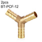 3-way pneumatic Y connector, brass, 12mm ports (2-pack)