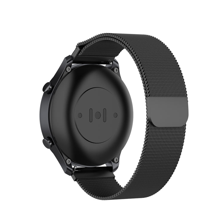 22mm milan-style watch strap, black mesh band shown with watch case back
