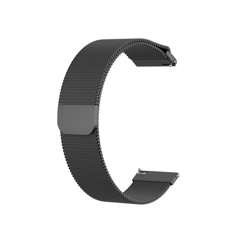 22mm milan-style watch strap, black mesh band with clasp and metal end tabs